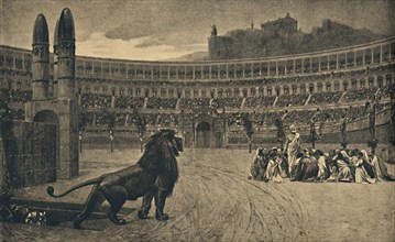 'Roma - Circus Maximus - Last prayer of the Christians thrown to the wild animals', 1910. Artist: Unknown.