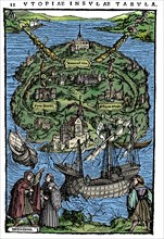 Plan of the island of Utopia, 1518. Artist: Unknown.