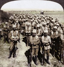 The Guards Brigade on the march to Kroonstadt, South Africa, Boer War, 1900.  Artist: Underwood & Underwood.