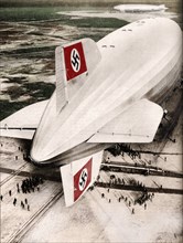 German Zeppelin airship 'Hindenburg' moored at Lakehurst, New Jersey, c1936 (c1937). Artist: Unknown.