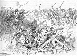 'Behind The Rough Breastworks Lay The Michigan Men', 1902. Artist: Unknown.