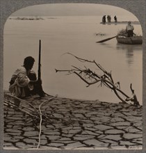 'Fishermen by the Dead Sea: showing cracks on shore', c1900. Artist: Unknown.