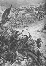 'Attack of the Zulus on the Escort of the Eightieth Regiment at the Intombe River', 1879, (c1880). Artist: Unknown.