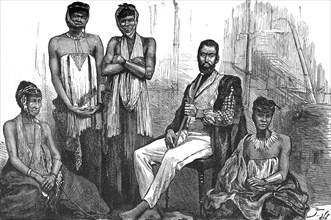 'Sandilli, Chief of the Gaikas and his Wives', c1880. Artist: Unknown.