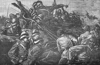 'The Highland Brigade Storming The Trenches at Tel-El-Kebir', c1882. Artist: Unknown.