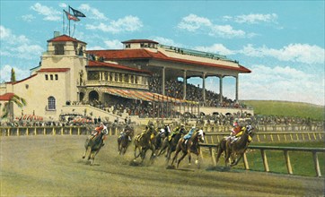 'New Club House and Grand Stand, Agua Caliente Jockey Club', c1939. Artist: Unknown.