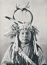A Native American with buffalo-horns headdress, 1912. Artist: Robert Wilson Shufeldt.