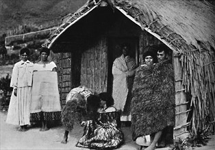 Hongi, traditional Maori greeting, New Zealand, 1902. Artist: Muir & Moodie.