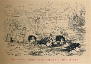 'Cloelia and her Companions escaping from the Etruscan Camp', 1852. Artist: John Leech.