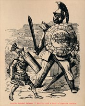 'Terrific Combat between T Manlius and a Gaul of gigantic stature', 1852. Artist: John Leech.