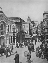 'Street vista in Galata from end of bridge, Constantinople', 1913. Artist: Unknown.