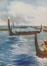 'Polynesian War Canoes', 1924. Artist: Unknown.