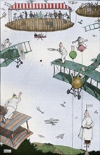 'An Aerial Cricket Match of the Future', c1918 (1919). Artist: W Heath Robinson.