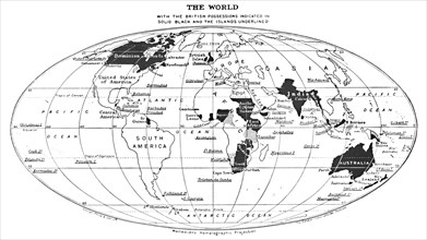 'The World with the British Possessions Indicated in Solid Black and the Islands Underlined', 1924. Artist: Unknown.