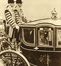 'Queen Mary, in her coach of glass, accompanied by Queen Maud of Norway', 1937. Artist: Unknown.