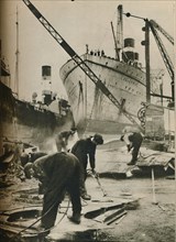 'On the Firth of Forth. Shipbreaking at Bo'ness West Lothian', 1937. Artist: Unknown.