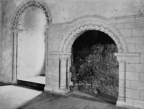 'Fire-Place in the Banqueting Hall, Castle Hedingham, Essex (12th Cent.)', 1927. Artist: Unknown.