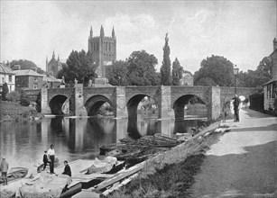 'Hereford Cathedral and Wye Bridge', c1896. Artist: J Thirwall.