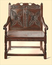 Welsh oak double chair, 1904. Artist: Shirley Slocombe.