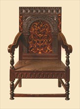 Oak inlaid chair, 1904. Artist: Shirley Slocombe.