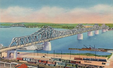 'Municipal Bridge Connecting Louisville, Ky, and Jeffersonville, Ind.', 1942. Artist: Caufield & Shook.