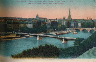 Panorama of the River Seine with the Eiffel Tower in the distance, Paris, c1920. Artist: Unknown.