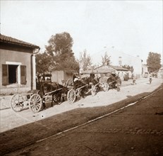 Mule wagons with supplies, Verdun, northern France, c1914-c1918. Artist: Unknown.