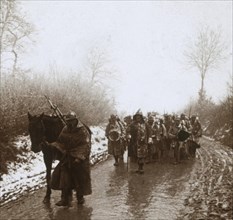 Advancing in the snow, Artois, northern France, c1914-c1918. Artist: Unknown.
