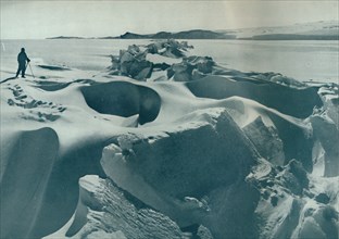 'A Pressure Ridge in the Sea-Ice Running Towards Cape Barne', 1911, (1913). Artist: Herbert Ponting.