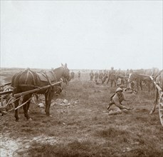 Soldiers and horse-drawn artillery, c1914-c1918. Artist: Unknown.