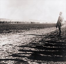 General Henri Gouraud surveying field of troops, c1914-c1918.  Artist: Unknown.