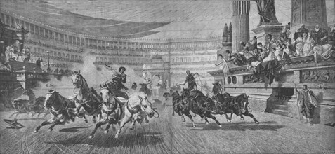 Chariot-racing at the Circus Massimus in Rome, (19th century). Artist: Unknown.
