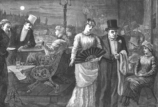 A Midsummer Night on the Terrace of the House of Commons, Palace of Westminster, 1881. Artist: Swain.