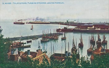 'Folkestone: Turbine Steamer Leaving Harbour, late 19th-early 20th century. Artist: Unknown.