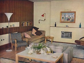 'The living-room in a London flat, redesigned by Serge Chermayeff, F.R.I.B.A.', 1936. Artist: Unknown.