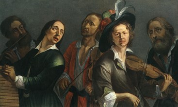 'Transverse flute, xylophone, viola and violin; unknown Czech painter of the second half of the seve Artist: Unknown.