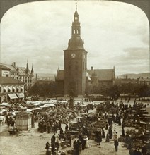 'The "Great Market" around statue Christian IV, Christiania, Norway', c1905. Creator: Unknown.