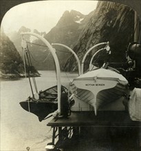 'En route to North Cape-skirting precioitous cliffs along Lyngenfjord, Norway', c1905. Creator: Unknown.