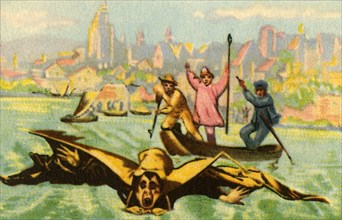 Berblinger's attempt to fly across the Danube, 1811, (1932). Creator: Unknown.