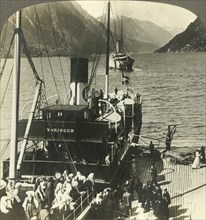 'Leaving Odde for an excursion down the picturesque mountain-walled Sorfjord, Norway', c1905. Creator: Unknown.