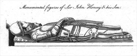 'Monumental figures of Sir John Horsey & his Son'. Creator: Unknown.