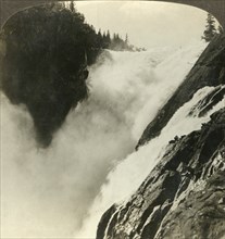 'Terrific splendor of the mighty Riukan Falls, where it begins its 800 foot drop, Norway', c1905. Creator: Unknown.