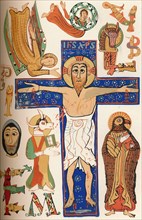 Crucifixion with decorated letters, c790 AD, (1849). Creator: Walter.