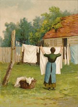 Woman hanging up washing, late 19th-early 20th century? Creator: Unknown.