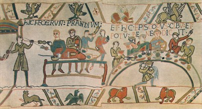 'A Feast. Detail from the Bayeux Tapestry, late 11th century', (1944). Creator: Unknown.