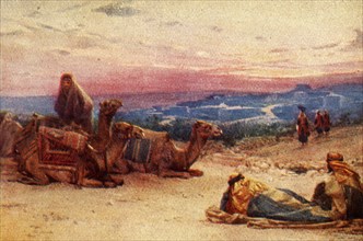 'Travellers Resting Outside Palestine Village - Acts xx 5', c1924. Creators: James Clark, Henry A Harper.
