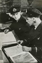 BOAC navigation officers drawing up a flight plan, World War II, c1939-c1944 (1946). Creator: Unknown.