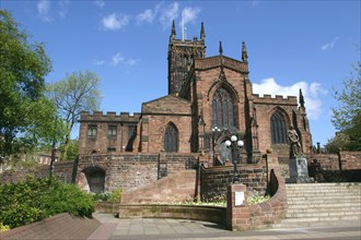 Lady Wulfrun statue and St Peter's Church, Wolverhampton, West Midlands