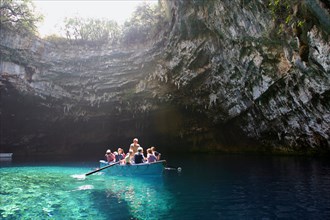 Tourist boat on Melissani Lake, Kefalonia, Greece