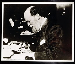 Carl Faberge, Russian jeweller and goldsmith, at work, 20th century. Artist: Unknown